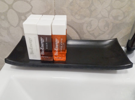 ROME, ITALY - CIRCA DECEMBER 2018: hotel bath or shower gel supplies