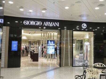 MILAN MALPENSA, ITALY - CIRCA APRIL 2019: store front of Giorgio Armani brand storeのeditorial素材