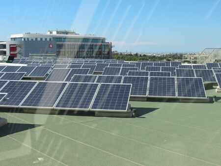 VALLETTA, MALTA - CIRCA MAY 2019: solar cells panels for renewable electric power production from daylight sun lightのeditorial素材