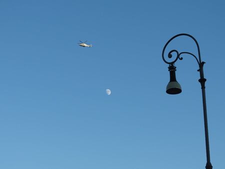 ROME, ITALY - CIRCA DECEMBER 2018: Police (Polizia) helicopter rotor craft flying in the skyのeditorial素材