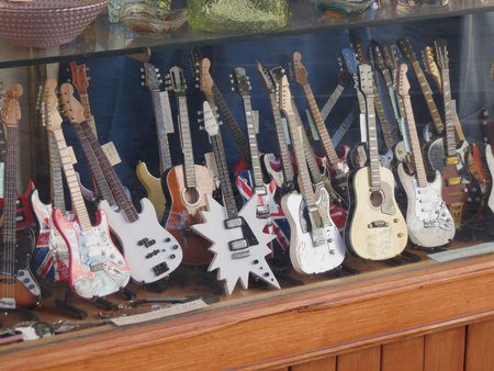 FLORENCE, ITALY - CIRCA OCTOBER 2018: electric guitar string music instrument, small scale replicasのeditorial素材