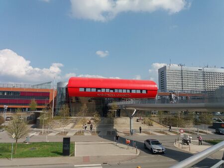 BRNO, CZECH REPUBLIC - CIRCA APRIL 2018: Masarykova univerzita (meaning Masaryk University) campus in the suburb of Bohuniceのeditorial素材
