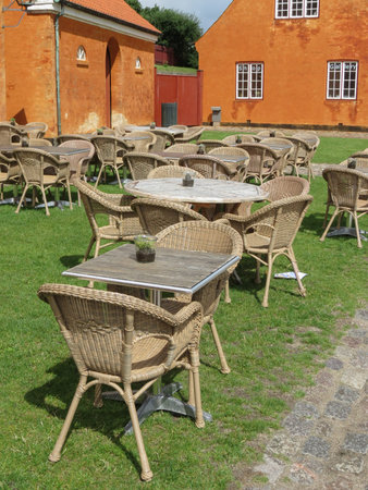 HELSINGOR, DENMARK - CIRCA AUGUST 2017: alfresco tables at the castle of Helsingorのeditorial素材