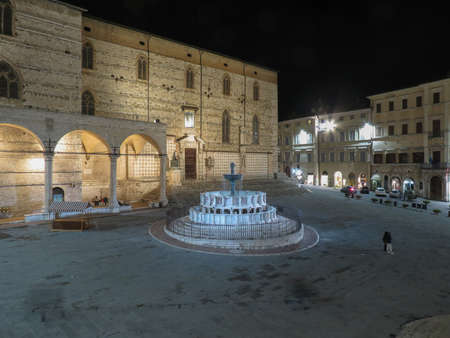 PERUGIA, ITALY - CIRCA APRIL 2019: old town main square between the cathedral and the town hallのeditorial素材
