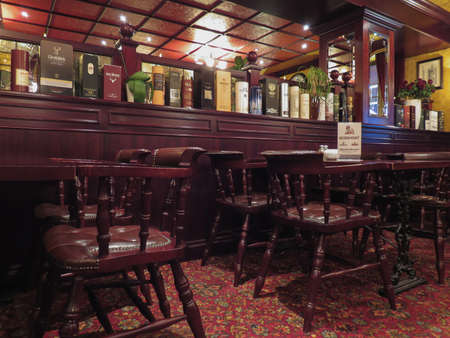 GOTEBURG, SWEDEN - CIRCA AUGUST 2017: interiors of a traditional vintage British pubのeditorial素材