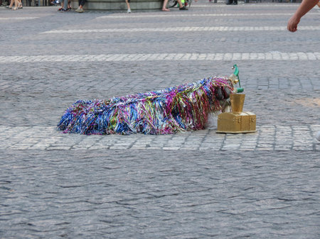 MADRID, SPAIN - CIRCA JUNE 2015: scary or funny goat mask on Plaza Mayor (Main Square) in Madridのeditorial素材