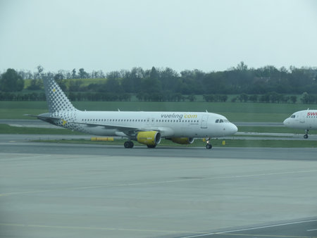 VILNIUS, LITHUANIA - CIRCA APRIL 2017: Vueling Airbus A320 ready for take offのeditorial素材