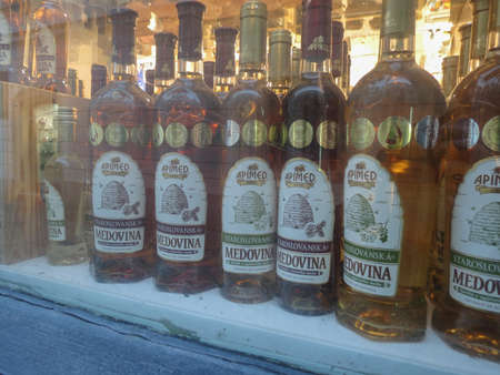 BRATISLAVA, SLOVAKIA - CIRCA MAY 2018: Medovina, i.e. mead aka honey-wine, on display for saleのeditorial素材