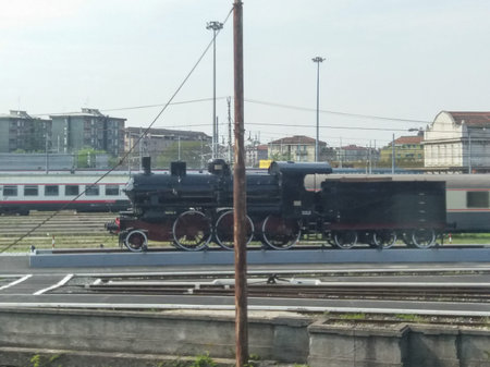 MILAN, ITALY - CIRCA APRIL 2019: detail of ancient steam train locomotive vehicle