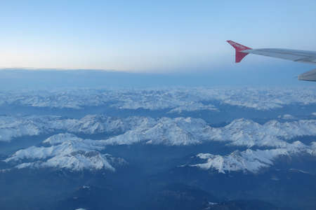 VIENNA, AUSTRIA - CIRCA JANUARY 2016: Austrian alps with snow seen from an aircraftのeditorial素材
