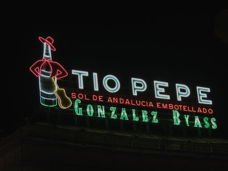 MADRID, SPAIN - OCTOBER 25, 2017: Tio Pepe iconic ad in Puerta del Sol (translated Sun Gate)のeditorial素材