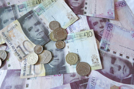 EDINBURGH, SCOTLAND, UK - CIRCA AUGUST 2015: Scottish sterling pound banknotes, currency of Scotlandのeditorial素材