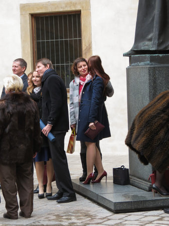 PRAGUE, CZECH REPUBLIC - DECEMBER 08, 2017: unidentified elegantly dressed people at a graduation ceremony at the Universityのeditorial素材