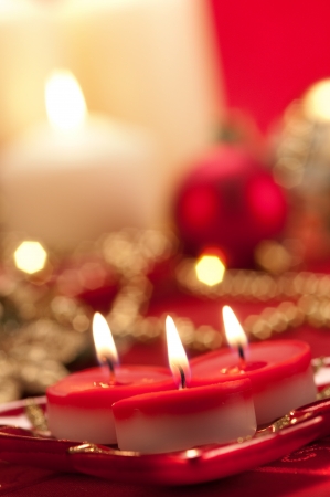 lighting Chrismas candlesの写真素材