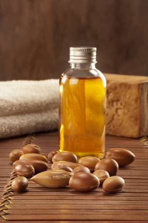 seeds of argan with light and soap a close up の写真素材