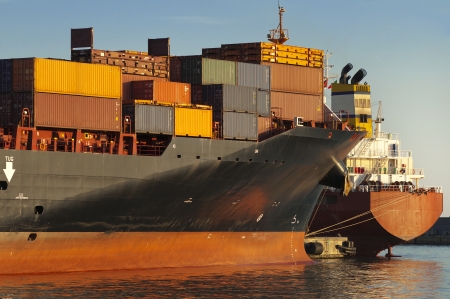 maritime activity at the Mediterranean Port of Genoa,Italyの写真素材