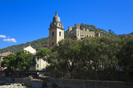 the beautiful small town of Dolceacqua, near Sanremo, Liguria, Italy during summerの写真素材