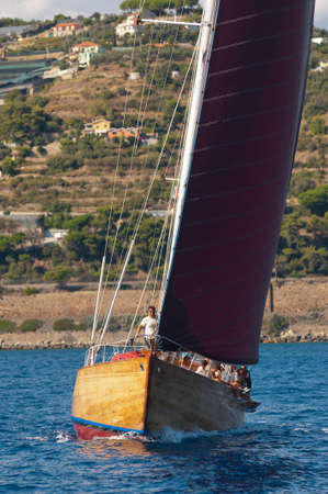 IMPERIA, ITALY - SEPT 10-14:Ancient sailing boat during a regatta at the Panerai Classic Yachts Challenge on Sept 10-14 2014 Imperia, Italy. のeditorial素材
