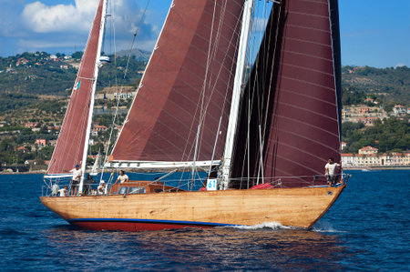 IMPERIA, ITALY - SEPT 10-14:Ancient sailing boat during a regatta at the Panerai Classic Yachts...