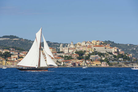 IMPERIA, ITALY - SEPT 10-14:Ancient sailing boat during a regatta at the Panerai Classic Yachts Challenge on Sept 10-14 2014 Imperia, Italy. のeditorial素材