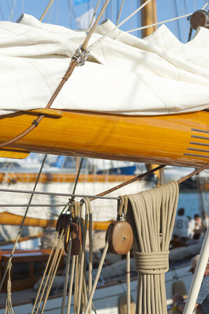 13 September 2014. Ancient sailing boat during a regatta at the Panerai Classic Yachts Challenge from 10 September 2014 to 14 September 2014, Imperia, Italy. のeditorial素材