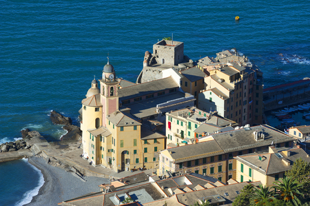 view of Camogli, Liguria, Italy picturesque fishermen villageの写真素材