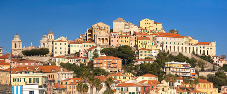 the beautiful Ligurian town of Porto Maurizio,Imperia during summerの写真素材