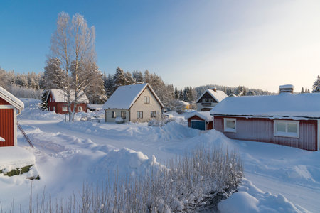 during winter in Lapland, Sweden, with snow and iceの写真素材