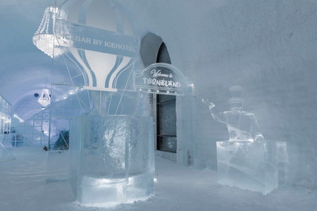 Jukkasjarvi, Sweden - January 04, 2021: Art in the IceHotel in Jukkasjarvi near Kiruna Swedenのeditorial素材