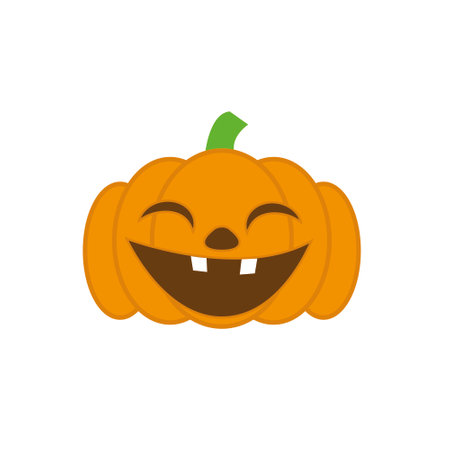 Pumpkin icon in flat color style. Halloween vector illustration on white isolated background.のイラスト素材