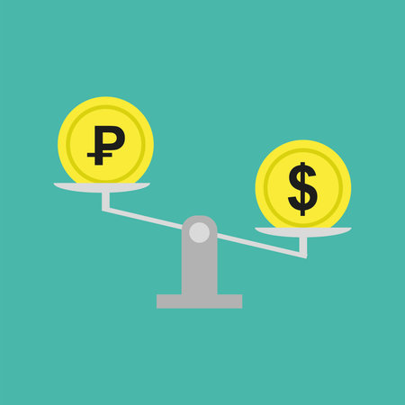 Image illustration of russian ruble depreciation and dollar appreciationのイラスト素材