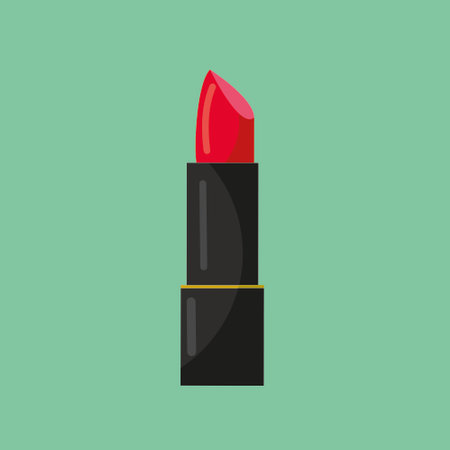 Lipstick isolated on green background. Vector illustration in flat style.のイラスト素材