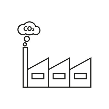 Co2 cloud factory black vector icon. Carbon dioxide industrial footprint pollution filled symbol.のイラスト素材
