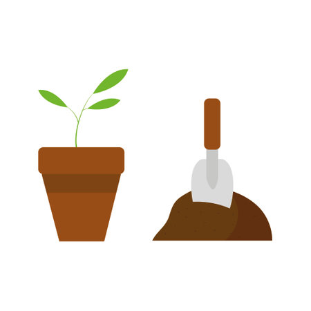 Planting flower in pot. Gardening vector illustrationのイラスト素材