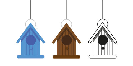 Set Bird house icon isolated on white background. Nesting box birdhouse, homemade building for birds.のイラスト素材