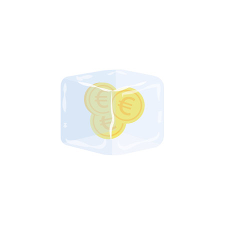 gold silver coins frozen in ice cube. money illustration isolated on white backgroundのイラスト素材