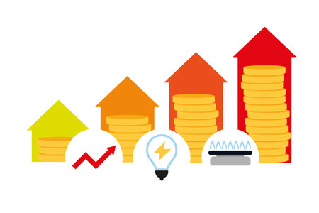 Global energy crisis, high energy costs inflation graph, increase in energy charges. Vector stock illustration.のイラスト素材