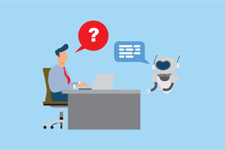 Vector illustration of artificial intelligence and robot in office. Artificial intelligence concept.のイラスト素材