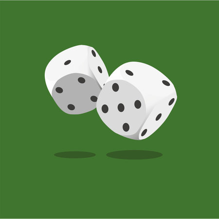 Dice vector design isolated on green background. Two dice casino gambling template concept. Casino background.のイラスト素材