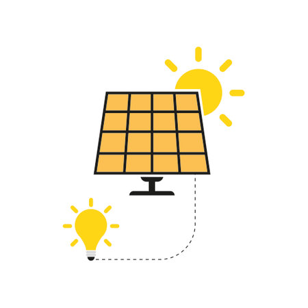 Solar panel icon, green power technology, ecology alternative energy vector illustration.のイラスト素材