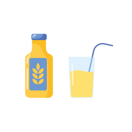 Oat milk or rice milk. vegan lactose free drink concept or wheat germ milk for vegetarians. Vegan milk glass.のイラスト素材