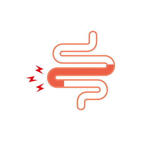 Colitis. Gut constipation icon. Abdominal, bloating vector. Stomach. Gastroenterology for medical design. Health care. Stomach set icon for medical design. Vector illustrationのイラスト素材