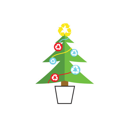 Christmas recycle pine tree.Have a Green Christmas.Recycle christmas three icon.Eco-friendly Christmas.Chrismas three with recycle symbols.Recycling icon.のイラスト素材