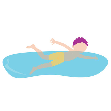 Happy Boy Swimming in the Sea Flat Vector Illustrationのイラスト素材