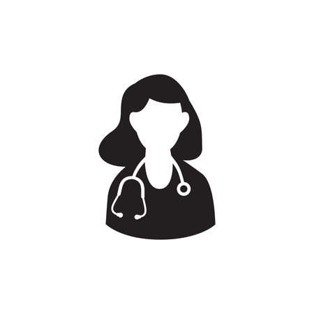 Black silhouette portrait of a female doctor wearing stethoscope representing woman healthcare worker expert in medicine and patient serviceのイラスト素材