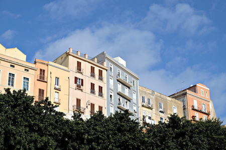 view of colored buildings in the old town of Cagliariの写真素材