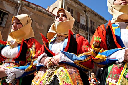 Cagliari/Italy - may 1, 2016: 360Â° Sant'Efisio folk and religious procession, girls with colorful costumesのeditorial素材