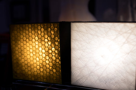 self-built lamps with cubic design and organic recycling materials. textures for lighting