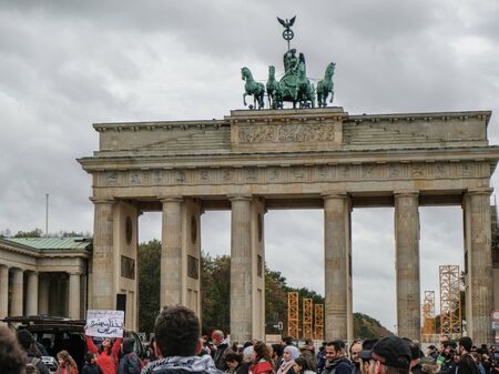 Lebanese people protest in berlin,brandeburg gate square, social politic issuesのeditorial素材