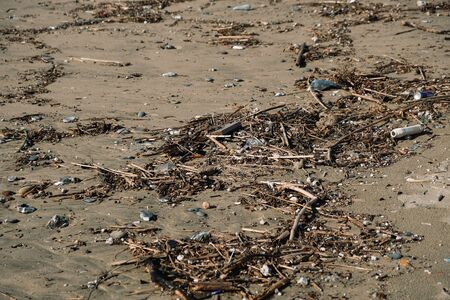 Micro plastic pollution on sea coast over blur background,planet save conceptの写真素材